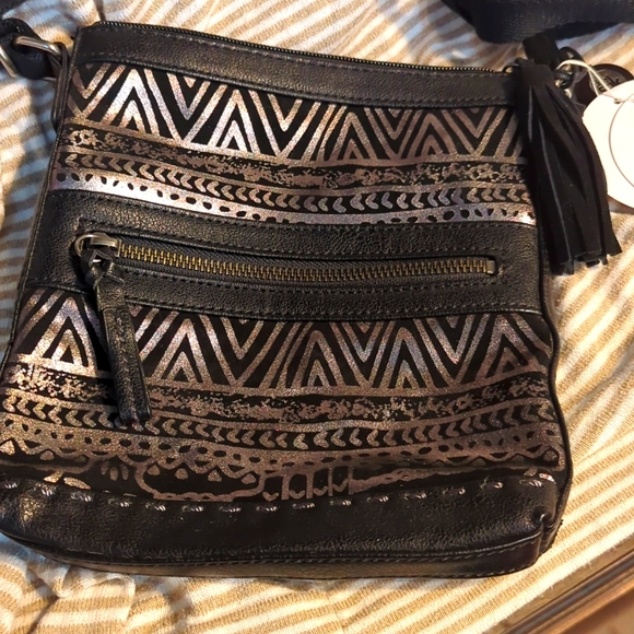 COPY - NWT: THE SAK "PAX SWING BAG" black🖤leather Xbody 😎COOL metallic details - Picture 2 of 8